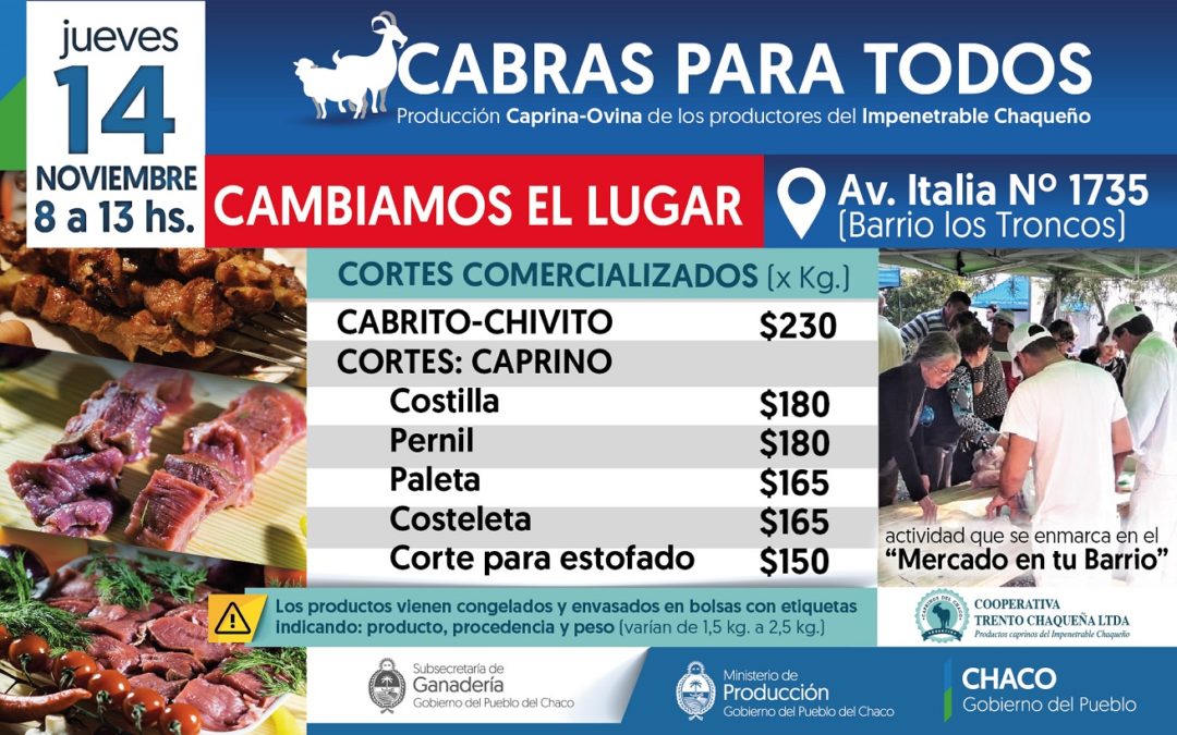 “CABRAS PARA TODOS” CAMBIA DE LUGAR: ESTE JUEVES 14 ESTARÁ EN EL BARRIO LOS TRONCOS